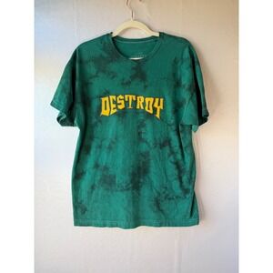 Assholes Live Forever Destroy Tiger Tie Dye Graphic T-Shirt Green Mens XL